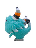 The Little Hut (HK) Rangeas Rex Jr. — Tiff: A turquoise collectible figure with two striped horns, a small black creature on its tail, and textured fur-like detail, shown in profile view.