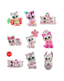 The Tokidoki Cherry Blossom Cats–Single Blind Box features collectible figurines inspired by cherry blossom season, each with pink floral accents and unique name labels, from the beloved Tokidoki brand.