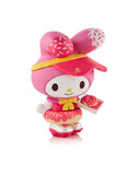 A pink cartoon bunny figurine from the Tokidoki x Hello Kitty & Friends Fast Food Blind Box by tokidoki (IT) wears a visor, holds a tray, and features donut-themed details with sprinkles, standing against a white background.