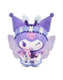 A purple and white figurine with a flower crown, wings, skull motif, and tiny unicorn from the Tokidoki x Hello Kitty and Friends Butterfly Garden Blind Box series by Rotofugi.