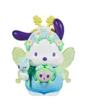 A pastel tokidoki x Hello Kitty figurine with wings, floral headband, purple ears, blue outfit, wand, and bear accessory—part of the Tokidoki x Hello Kitty and Friends Butterfly Garden Blind Box by Rotofugi.