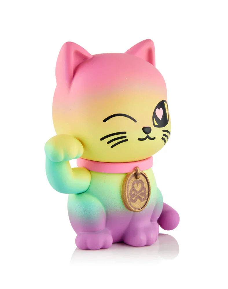 Add a splash of color to your collection with the Tokidoki Lucky Cats - Eternal Lucky Paws (Special Edition) by tokidoki (IT)—a pastel rainbow figurine with a pink collar, gold medallion, winking eye, and heart-shaped highlight.