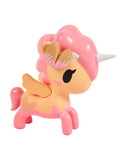 The Tokidoki Fortune Cookie Unicorno Blind Box features a small figure with a pink mane, orange body, white horn, yellow wings, and black eyes—an adorable surprise collectible for any Blind Box fan.