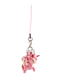 Add a magical touch to your clip-on collection with the tokidoki Shimmer Cherry Blossom Unicorno Frenzies Blind Box keychain—a pink and white charm featuring a flower crown, pink strap, and metal clasp.
