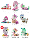 Nine kawaii unicorn figurines from Tokidoki’s Spa Day Unicorno Blind Box come with spa-themed accessories and names like Zen Babe, Pedi Petals, and Cucumber Vibes.