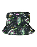 A black reversible Tokidoki Space Cadet bucket hat with an embroidered space graphic.