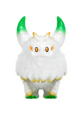 The Little Hut (HK) Rangeas Rex Jr. — White & Gold features a white, furry creature with green-tipped horns, orange eye accents, and yellow feet details, showcased in a striking white and gold colorway against a plain background.