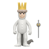 The Super 7 (US) Where the Wild Things Are ReAction Figure - Max displays a child in a white animal costume with a tail and yellow crown, standing next to a gray and yellow scepter.