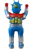 Medicom (JP) VAG 41 — Space Guy 56 is a blue and silver Japanese vinyl toy robot shown from the back with raised arms, red gloves, and a gold jetpack—an ideal collectible for gachapon figure fans.