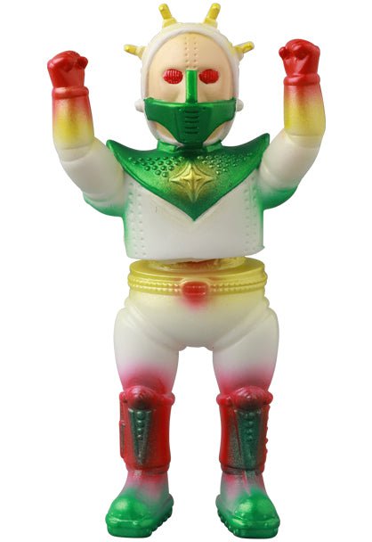 Medicom (JP) VAG 41 — Space Guy 56 is a colorful robot toy, inspired by Japanese vinyl toy design, featuring red, green, yellow, and white hues, helmet and chest armor—reminiscent of collectible gachapon figures.