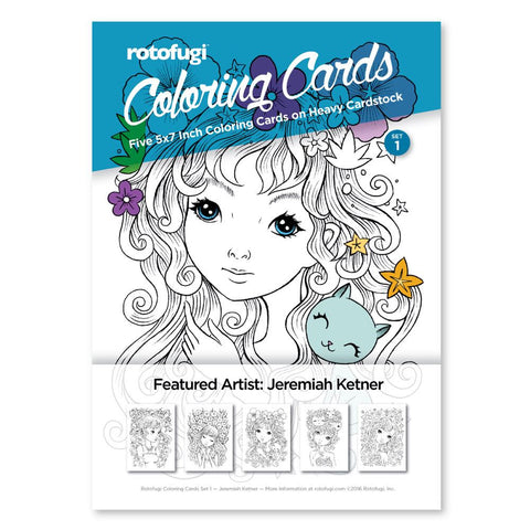 A Rotofugi Coloring Cards Set 1 - Jeremiah Ketner featuring an image of a girl with long hair, perfect for artists.
