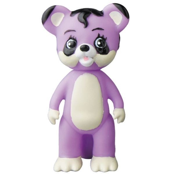 A purple Medicom (JP) Vinyl Artist Gacha Series 6 - Tanuki no Pokopon - Random or Full Set panda bear is standing on a white background.