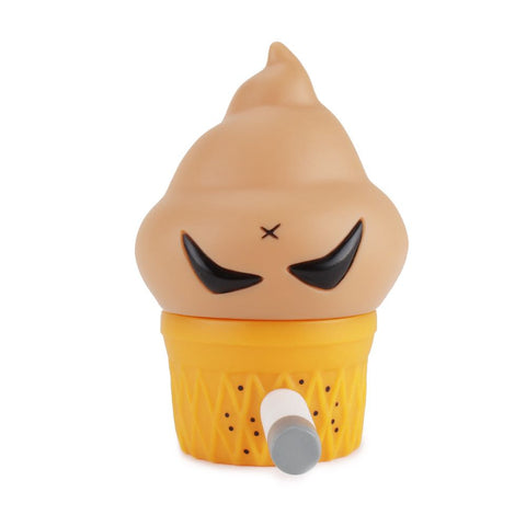 A vinyl toy ice cream cone with an angry face, created by Squibbles Ink + Rotofugi (US) featuring Smorkin' Monger Jerome - Chocolate.