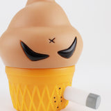 A Smorkin' Monger Jerome - Chocolate vinyl ice cream cone toy with a cigarette inside by Squibbles Ink + Rotofugi (US).