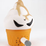 The Smorkin' Monger Jerome - Caramel Drizzle by Squibbles Ink + Rotofugi (US) is a special edition vinyl toy inspired by Frank Kozik’s design, featuring a white swirl with cartoonish eyes, an