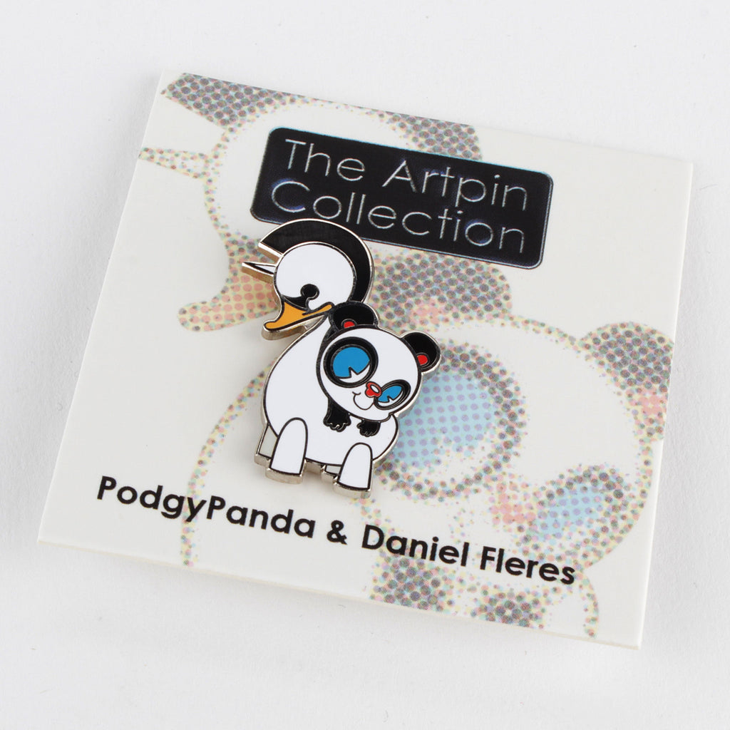 A cute enamel pin featuring a panda bear from The Artpin Collection (IL) - Swanicorn & Panda.