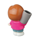 The Vinyl Artist Gacha Series 13 - Fumharu Kun by Medicom (JP) is a collectible toy featuring brown hair, a pink shirt, blue pants, and white shoes holding a large gray object over its shoulder, shown facing away from the camera.