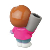 The Vinyl Artist Gacha Series 13 - Fumharu Kun by Medicom (JP) is a collectible figure featuring a person with brown hair, pink top, green shorts, and white shoes, holding a large gray object over their shoulder and seen from behind.