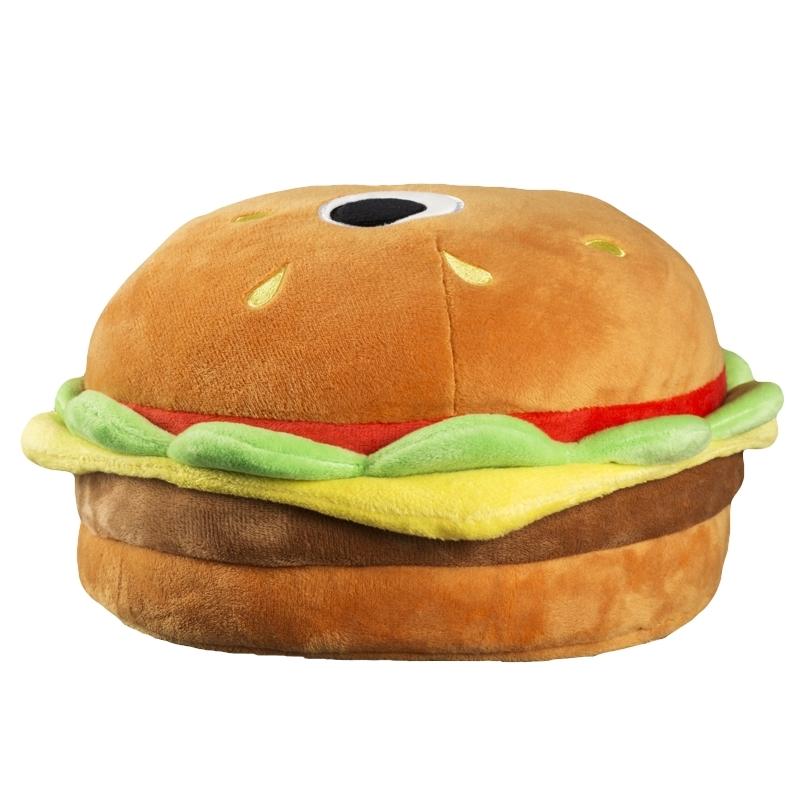 The Bunford Burger 10-inch Yummy World Plush by Kidrobot (US) features layers of lettuce, cheese, and tomato in a cute sesame seed bun design—an adorable and cozy decorative piece for any space.