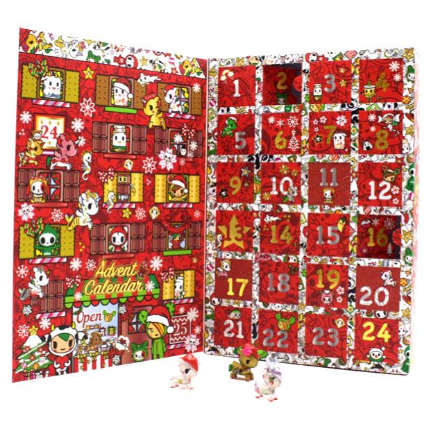 A holiday themed Tokidoki Advent Calendar featuring tokidoki characters and decorations.