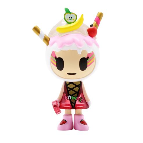 A Kawaii All Stars Blind Box figure in a kawaii pink dress with a banana on her head by tokidoki.