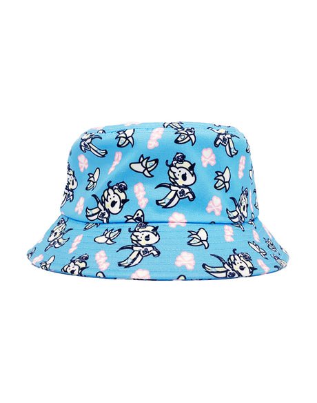 A Banana Bucket Hat with butterflies, perfect for adding a touch of whimsy to any outfit by tokidoki.