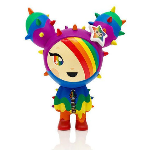 A tokidoki SANDy Pride 6" Vinyl Figure wearing a rainbow outfit with spikes.