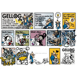 A comic strip featuring Gellog — Type-D (Rotofugi Exclusive) and other cartoon characters by Strangecat Toys.