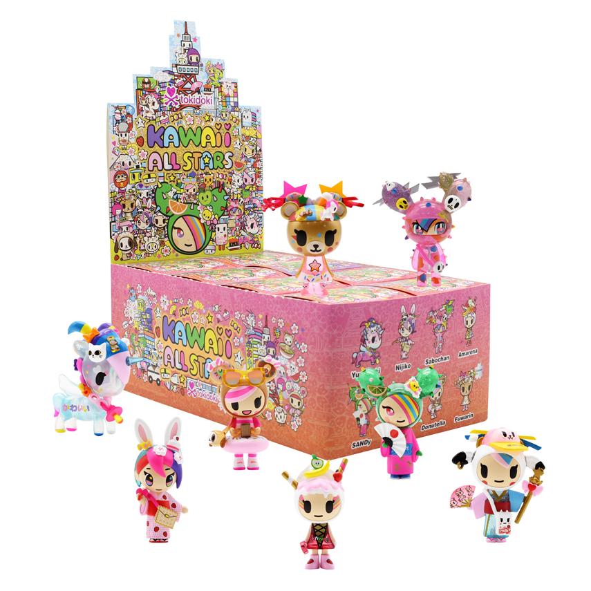 A Kawaii All Stars Blind Box by tokidoki filled with Tokidoki dolls, all featuring a kawaii design.