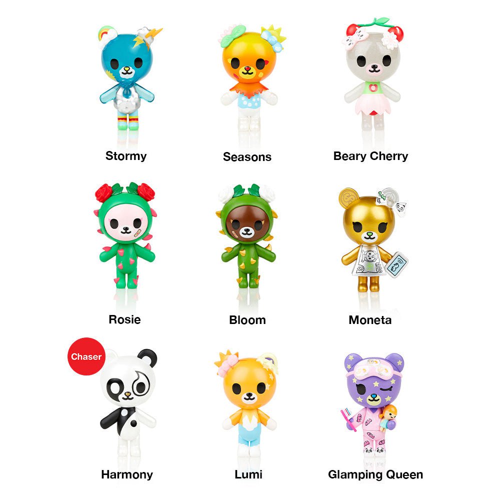 A group of Lumi and her Beary Cute Friends Blind Box in various colors by tokidoki.