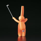 A bunny holding a golf club on a black background, inspired by Japanese vinyl toys, Tomenosuke Shoten (JP) presents The Daily Flasher by mr. clement.