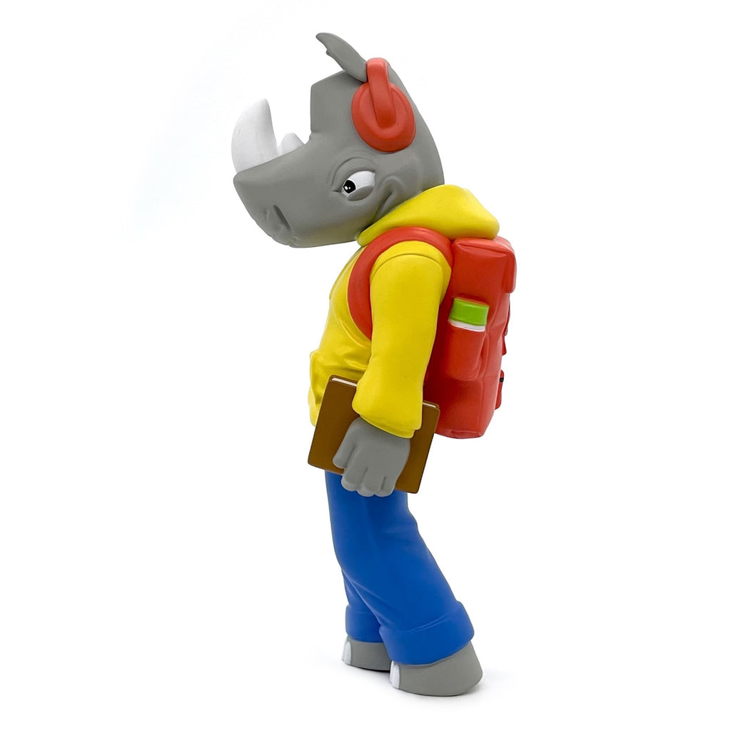 From UVD Toys, a Rumpus by Scribe toy rhino with a backpack and book - perfect for any young scribe.