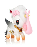 A white toy unicorn with a pink bow on its head from the Unicorno Series 11 Blind Box by tokidoki.