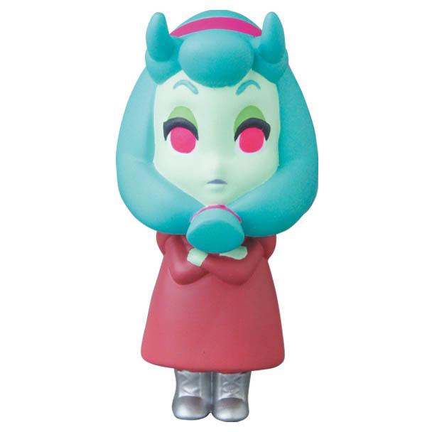 The VAG Series 25 — Maria by Asami Matsumura (Medicom JP) is a stylized gachapon vinyl figure with teal hair, horns, light green skin, pink eyes, red dress, and silver boots—a must-have for Japanese vinyl toy collectors.