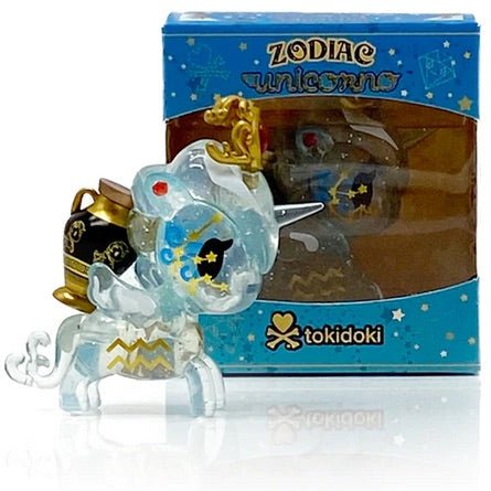 A tokidoki Aquarius Unicorno figure in a box.