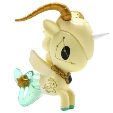 A collectible toy unicorn with a star on its head, inspired by the Capricorn Zodiac Unicorno from tokidoki.