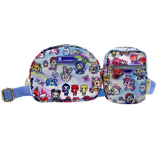 A Naughty or Nice Convertible Belt Bag featuring tokidoki cartoon characters.