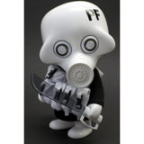 A figurine of a character from Playge (HK/US) Squadt GERM s006 [PEACE F***ER], wearing a gas mask and black clothing, holding a knife.