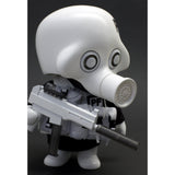 Vinyl art toy depicting a stylized Playge (HK/US) Squadt GERM s006 [PEACE F***ER] figure in a gas mask and tactical gear, holding a rifle.