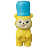 A yellow VAG Series 28 β Koguma Kekiyasan teddy bear with a blue hat, modeled after Japanese vinyl toys by Medicom (JP).