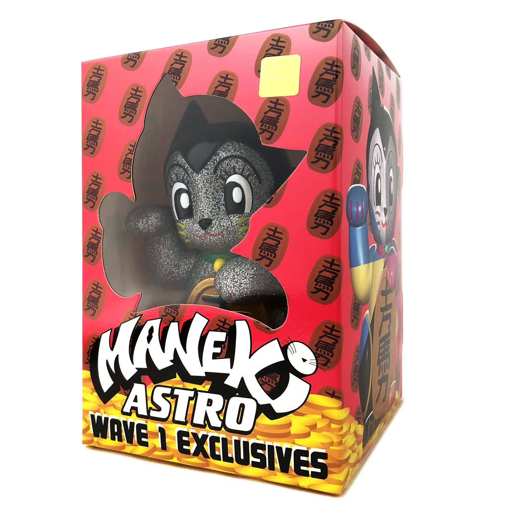 A box with a Maneki-Astro — Silver Metallic Flake — Rotofugi Exclusive cat, inspired by Tezuka Productions.