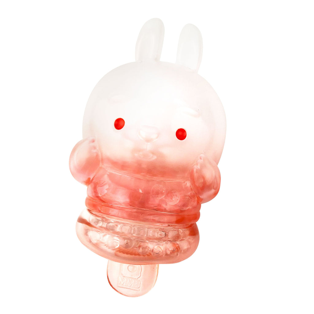A pink bunny with red eyes is holding a Meng Meng Bing — Bunny Popsicle Mini-Figure.