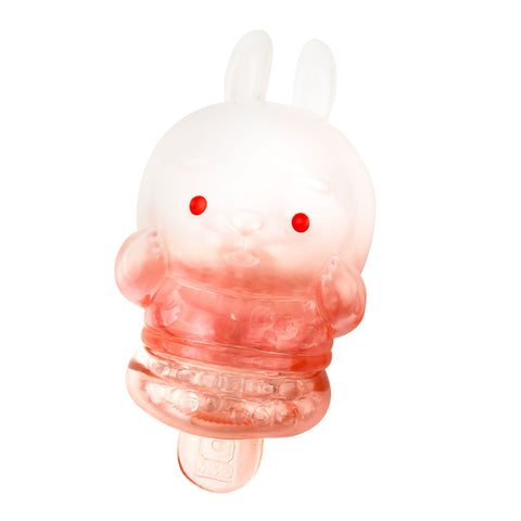 A pink bunny with red eyes is holding a Meng Meng Bing — Bunny Popsicle Mini-Figure.