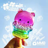 A Meng Meng Bing — Panda Popsicle Mini-Figure is being held up in front of a colorful background, resembling animal-shaped treats.