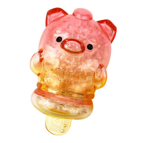 A pink ice pop featuring a pig, inspired by animal-shaped treats, like the Meng Meng Bing Pig Popsicle Mini-Figure from Sun Day Toy (CN).