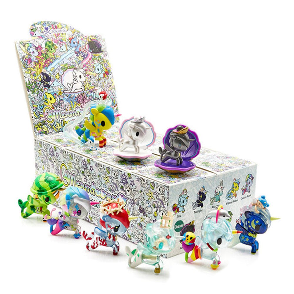 A tokidoki Mermicorno Series 7 Blind Box featuring figurines from the collection.