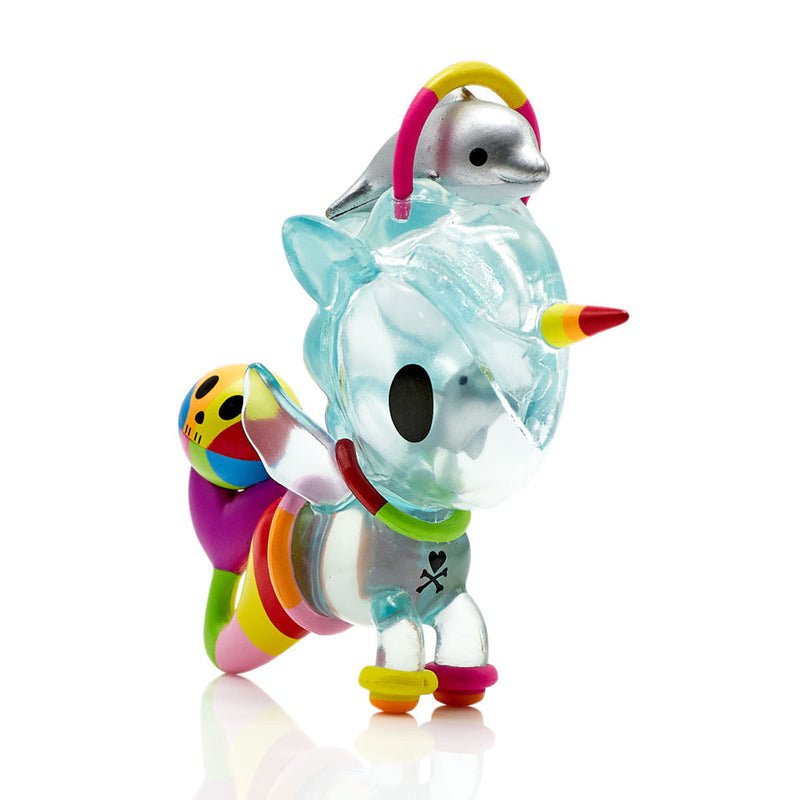 A Mermicorno Series 7 Blind Box toy featuring a unicorn on its head from the tokidoki Collection.