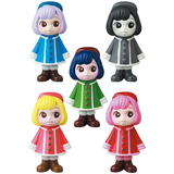 A group of Medicom's VAG 31 β Uramy and Tsurami figurines with colorful hair and clothes.