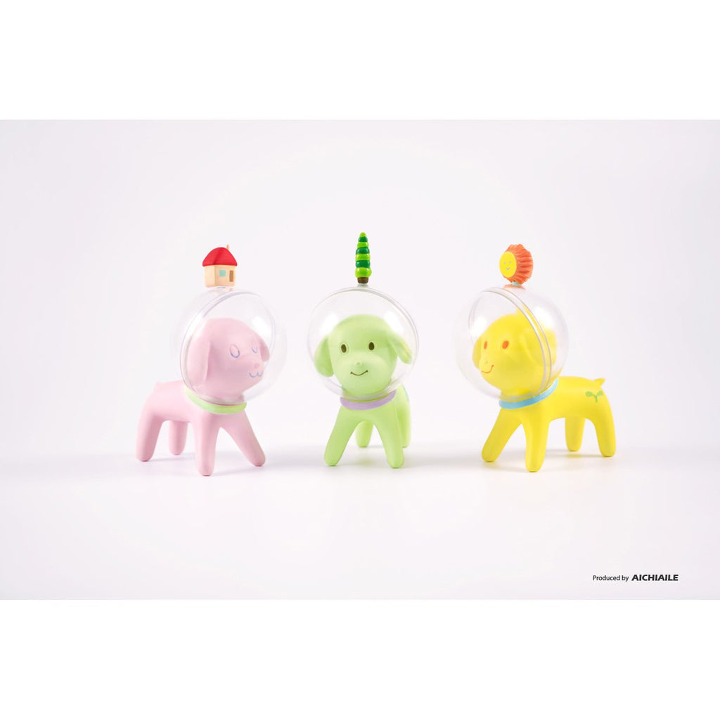 A set of three plastic figurines from the Puppy Tang — Little Forest Pre-Order series with a house on top by AICHIAILE (CN).