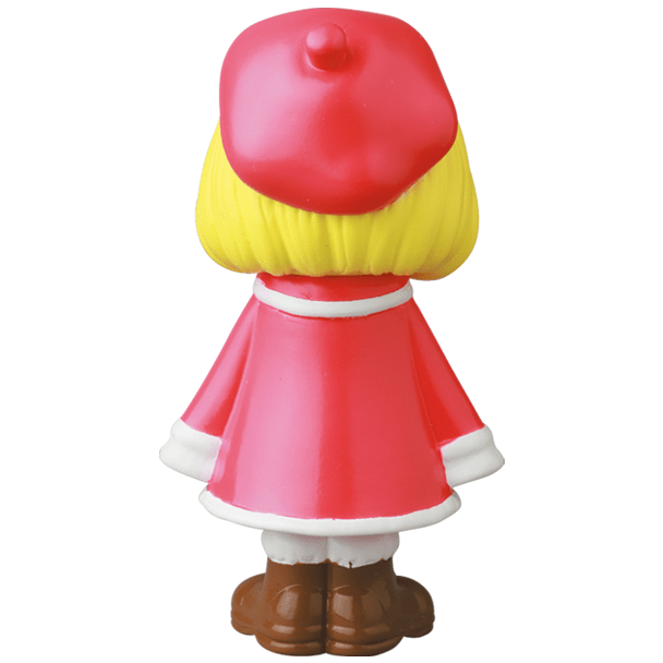 A figure of a girl in a red coat by Japanese vinyl toy artists, VAG 31 β Uramy and Tsurami by Medicom (JP).